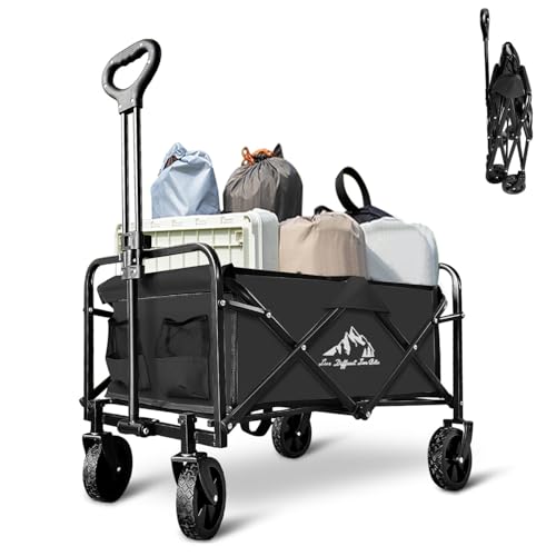 Heavy Duty Folding Wagon 320lbs Capacity, Reinforced Steel Frame Utility Cart with All-Terrain Quiet Wheels, Collapsible Outdoor Wagon for Camping, Gardening & Sports, Black - color: Darkblack