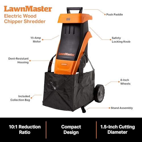 LawnMaster Electric Wood Chipper 1.5'' Cutting Diameter with Bag, FD1501