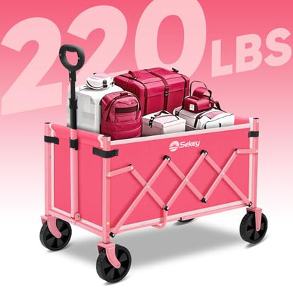 Sekey Lightweight Collapsible Wagon, 220 lb Capacity, Quick-Fold Cart - color: Pink