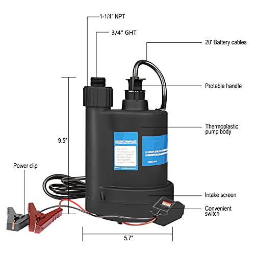 Water Pump Submersible Pump DC 12V Sump Pump 1500 GPH Utility Pump Black - size: DC-Black