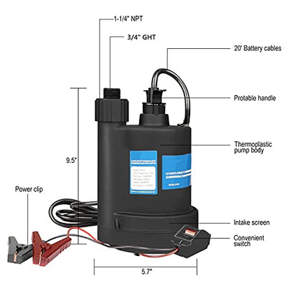 Water Pump Submersible Pump DC 12V Sump Pump 1500 GPH Utility Pump Black - size: DC-Black
