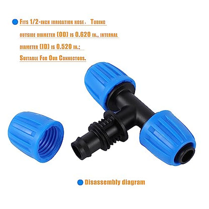 8 Pcs 1/2 Inch Drip Irrigation Tubing Tee Fittings - size: 1/2 Inch Tee
