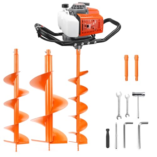 NEO-TEC 72CC Post Hole Digger Gas Earth Auger with 6/10/12" Bits & Extensions, Heavy Duty 2-Stroke Powerhead for Fence Posts, Deck Footings, Clay & Frozen Ground - size: 72CC+6"+10"+12"+2 Extension