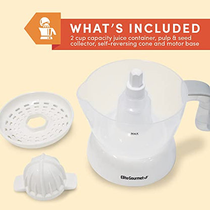 Elite Gourmet ETS-411 Electric Citrus Juicer, Compact 30-Watt, 16 oz, White