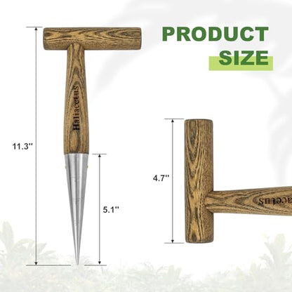 Haliaeetus Dibbler Garden Tool, 5'' Depth Mark Bulb Dibber for Sowing Seeds