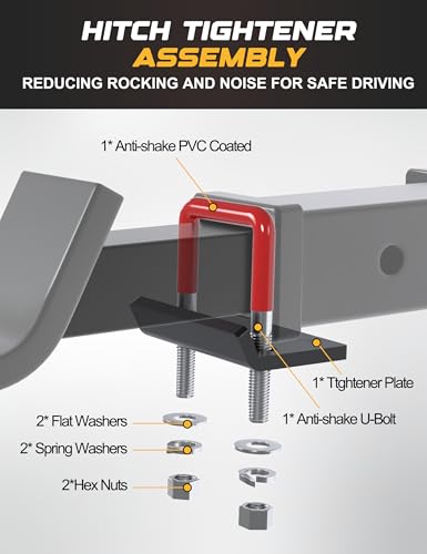 RETRUE Anti Rattle Hitch Tightener 1.25"-2", Rubber Coated Hitch Stabilizer - style: Red