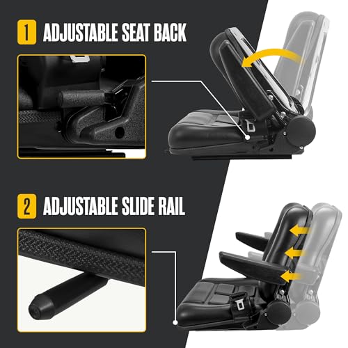 Tractor Seat, Forklift Seat, Universal Replacement, For Lawn Mower, Backhoe - color: Black