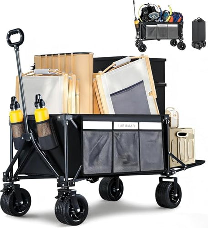 50" Extra Long Folding Wagon Cart, Heavy Duty Wagon with 400 lbs Capacity