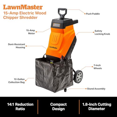 LawnMaster Electric Wood Chipper 1.8'' Cutting Diameter with Bag, FD1503 - style: Collection Bag