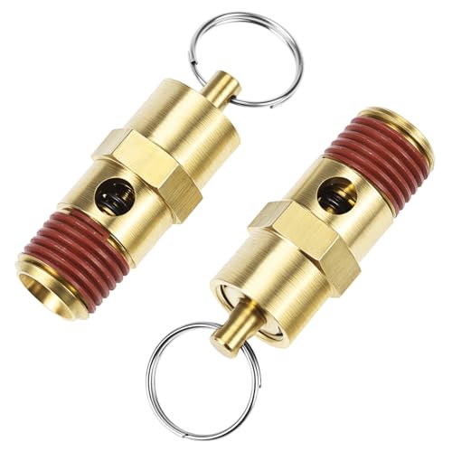 QWORK Brass Pressure Relief Valve (2 Pack) - 1/4 Inch NPT Threaded, 150 PSI Rating, Air Compressor Check Valve with Seal Thread Locks