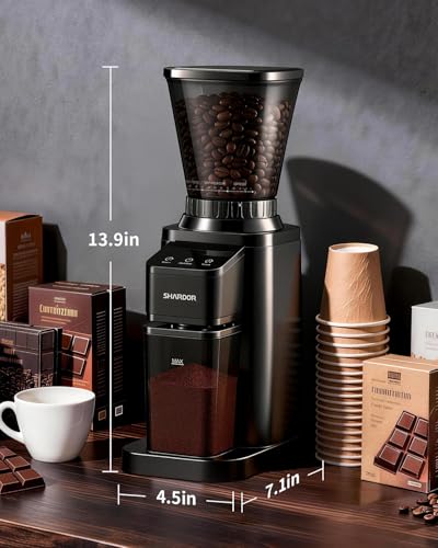 SHARDOR Conical Burr Coffee Bean Grinder, Anti-Static, 48 Settings, Black - color: Black