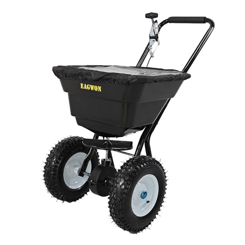 Broadcast Spreader, Capacity Lawn Spreader & Fertilizer Spreader, Rustproof Poly Hopper, Adjustable Drop Rate, All-Terrain Pneumatic Tires, Epoxy-Coated Frame for Lawn Care (80lb) - size: 80lb