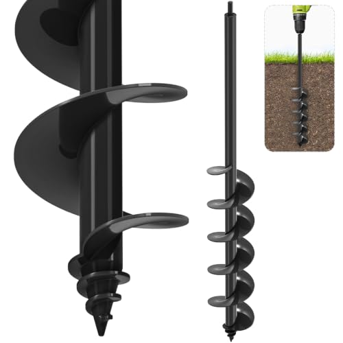 SELEWARE Auger Drill Bit for Planting 4x32 Garden Auger for 3/8" Hex Drive - color: Black, size: 4" x 32"