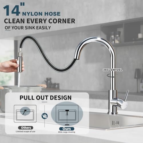 Tohlar Chrome Kitchen Faucets with Pull Down Sprayer and Deck Plate - color: Chrome, style: Standard