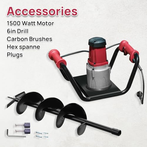 DC HOUSE 1500W Electric Post Hole Digger Earth Auger Hole Digger Digging Tools Auger with 6" Digging Bit Set with Reverse Function, Prune Farmland and Garden - size: 6" Bit Set