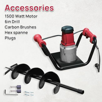 DC HOUSE 1500W Electric Post Hole Digger Earth Auger Hole Digger Digging Tools Auger with 6" Digging Bit Set with Reverse Function, Prune Farmland and Garden - size: 6" Bit Set
