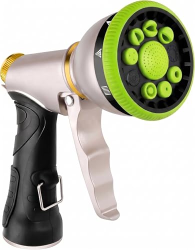 Garden Hose Nozzles,9 Spray Patterns Heavy Duty Metal Hose Sprayer Nozzle - color: Green