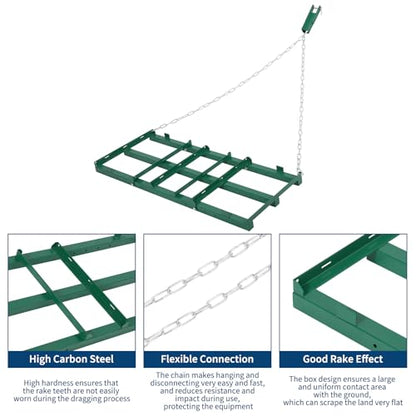 4FT Heavy Duty Drag Harrow for ATV/UTV with Adjustable Bars - color: Green