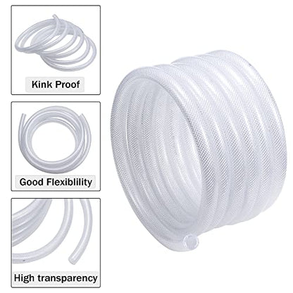 DAVCO 1/4" ID - 100 ft Heavy Duty Braided Clear Plastic Vinyl Tubing, Flexible High Pressure Reinforced PVC Plastic Tube Hose, Non-toxic, BPA Free, with 2 Stainless Clamps - size: 1/4"ID, style: 100 Feet
