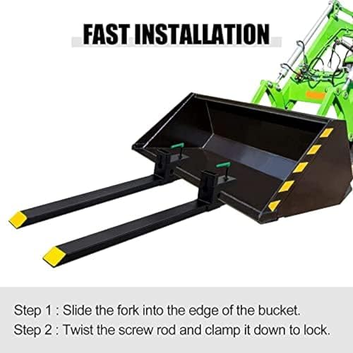 Clamp On Debris Forks To 48-60" Bucket, 4,6-Tine Clamp On Pallet Forks Bucket Forks Attachments, Ideal For Loader, Tractor Buckets, Skidsteer,60''without Stabilizer Bar 4000LBS - size: 60''without Stabilizer Bar 4000LBS