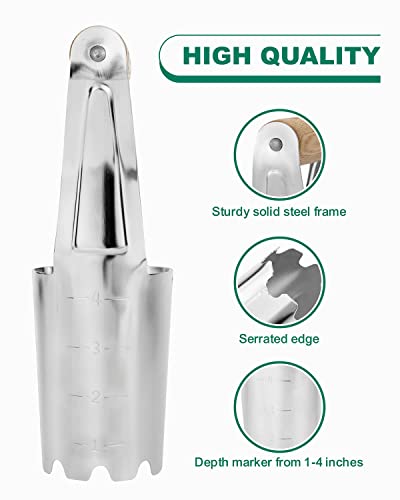 4 Inch Grass Plug Planter, Pro Plugger with Depth Marker & Sharp Teeth - size: 4-inch Bulb Planter