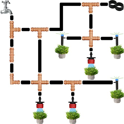 14 Pcs Drip Irrigation Cross Fittings 1/2 Inch, Drip Line Parts Four Way Connectors for 1/2" Irrigation Tubing, Barbed 4 Way Coupling Tee Irrigation System Replacement for Sprinkler Systems - color: 14P Cross