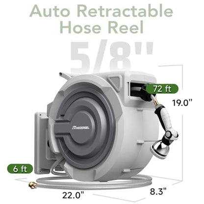 5/8" x 72 FT Retractable Garden Hose Reel - size: 5/8" 72FT Hose & Reel