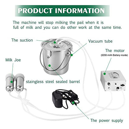 7L Cow Milking Machine,Rechargeable & Adjustable Suction Electric Milker - size: 7L Cow Battery