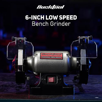 BUCKTOOL 6" 1/3HP Low Speed Bench Grinder,High Precision Wobble Free Wheels - style: 6" Low Speed