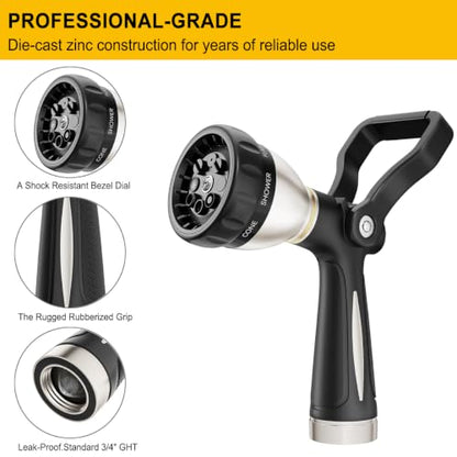 FANHAO Fireman Style Water Hose Nozzle Heavy Duty Metal, 8 Spray Patterns - color: Black