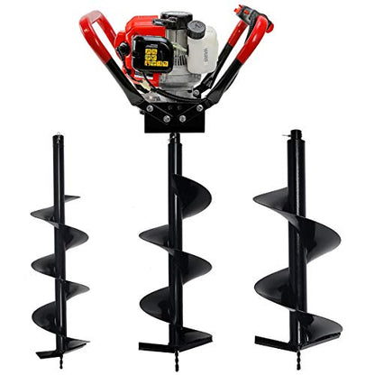 XtremepowerUS Gas-Powered V-Type 55cc 2-Stroke Post Hole Digger Auger Powerhead Engine EPA Carb with 8", 10", 12" Digging Bits Set - size: Digger + 8" 10" 12" Bits