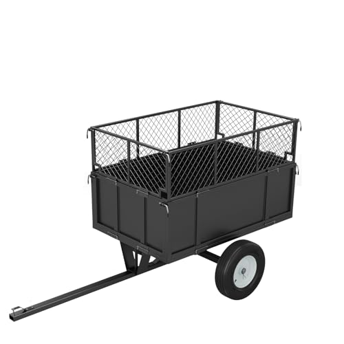 Heavy Duty 750 lbs Utility Dump Cart for Lawn Tractor, ATV/UTV Tow Behind Steel Trailer with Removable Sides and Quick-Dump Design, 17 Cu.Ft Yard Garden Cart for Landscaping