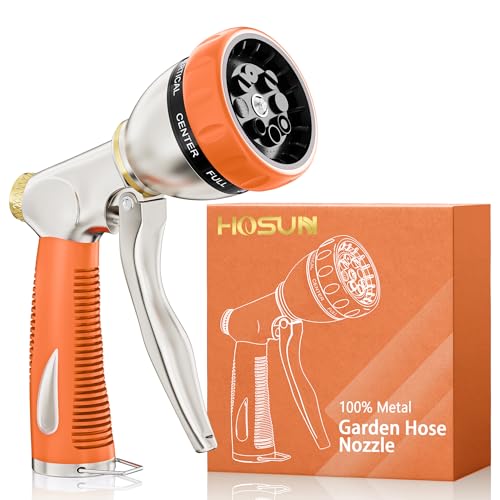HOSUN 100% Metal Garden Hose Nozzle Sprayer with Ergonomic Handle, Orange - color: Orange