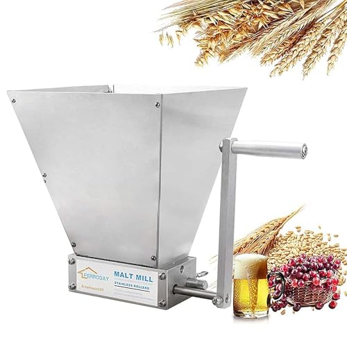 FERRODAY Malted Grain Mill for Grain Malt Barley, 2 Roller Stainless Steel - size: NO base plate