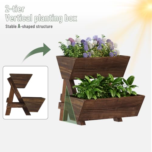 2-Tier Vertical Wooden Raised Garden Bed, Garden Planter Box,Carbonized - color: Carbonized, size: 2-Tier Small