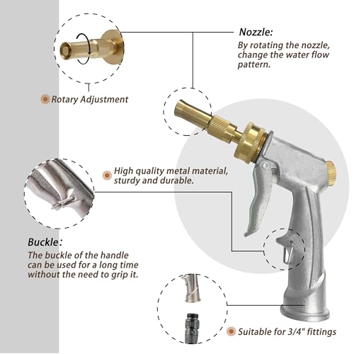 High Pressure Hose Nozzle with Soap Dispenser, Metal Foam Gun Sprayer - color: Silver