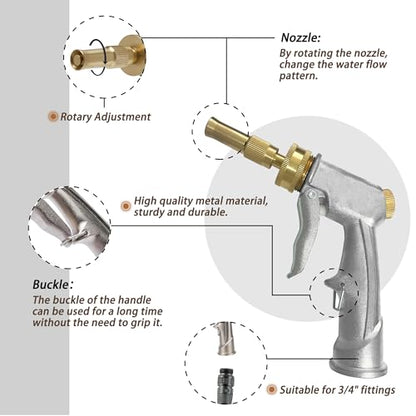 High Pressure Hose Nozzle with Soap Dispenser, Metal Foam Gun Sprayer - color: Silver