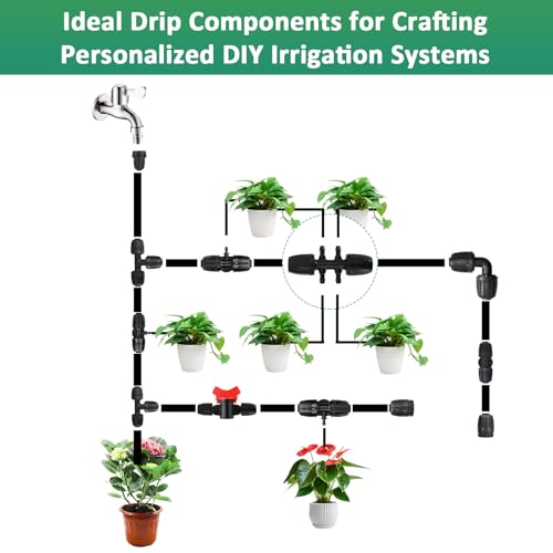 1/2 to 1/4 Drip Irrigation Fittings Drip Irrigation Parts 1/2 Irrigation Fittings (1/2" ID X0.6-0.65" OD) Anti-Drop Barbed Connectors 6 Way Drip Irrigation Adapter(20Pack) - color: 20P-BK