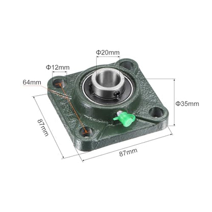 uxcell UCF204 Flange Block Bearings 20mm Bore Cast Iron Bearing Unit Set - size: 20mm