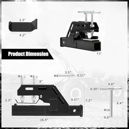 Black Clamp on Bucket Hitch 2" Ball Mount Receiver Adapter, 2025 New Upgraded Anti-Slip Black Clamp on Trailer Hitch for Kubota Tractor Bucket,Bucket Trailer Hitch Attachment