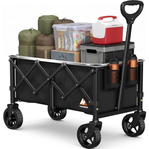 Collapsible Wagon Cart with Wheels & Reflective Stripe 280lbs Heavy Duty