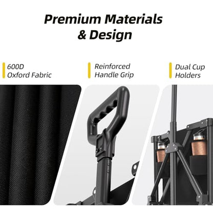 EchoSmile Wagons Carts Foldable Heavy Duty with 400Lbs Wt, 200L Cap, Black - color: Black-aw