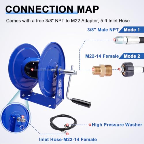 Pressure Washer Hose Reel Manual 4500 PSI Stainless Steel Swivel