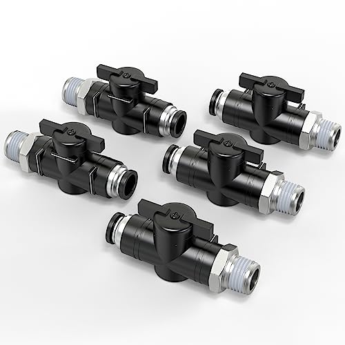 TAILONZ 1/4"ODx1/8"NPT Push-to-Connect Fitting Ball Control Valve 5Pcs - size: 1/4"OD x 1/8"NPT/5PCS