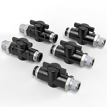 TAILONZ 1/4"ODx1/8"NPT Push-to-Connect Fitting Ball Control Valve 5Pcs - size: 1/4"OD x 1/8"NPT/5PCS