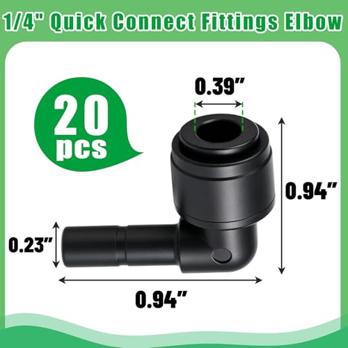 20 Pack 1/4" Push to Connect Fittings Elbow Connectors - size: 20 Pack 1/4" Elbow -A