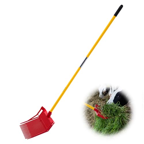 VEVOR Manure Fork, 18 Angled Tines, Horse Manure Rake with Long Fiberglass Handle, 61 in Durable Plastic Pitchfork Muck Rake Tool for Gardening Horse Stall Stable Grass Hay Cleaning Farm Work - size: 18-Tine, style: Fiberglass Handle & Plastic Fork