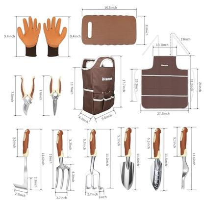 Brown Garden Tools Set 12-Piece, Gardening Gifts for Women Men - color: brown