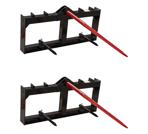 Mytee Products 2 Pack 49" Hay Spear for Tractor w/Dual Stabilizer Bar 3,000 lbs WLL Skid Steer Bale Spear Quick Attachment Frame for Mowers, and Haulers - size: 2 - Pack