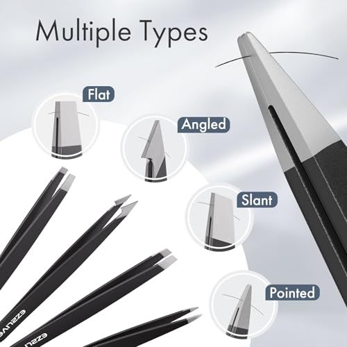 Tweezers for Women Facial Hair, Slant & Pointed Tweezers for Eyebrows, Ingrown Hair, Splinter Removal, Precision 4 Pack Tweezer Set, Stainless Steel Eyebrow Tweezers for Men and Women, Black - color: Black - 4 Pack